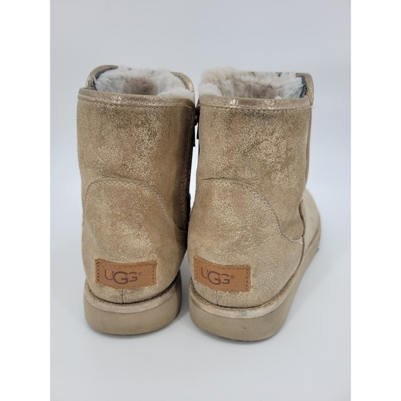 Uggs Abree Mini Stardust Gold Short Ankle Boots Fur Shiny - Picture 10 of 12